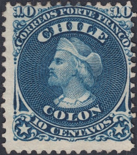 Charles Burt grabó el perfil de Colón para los primeros sellos dentados de Chile (1867)