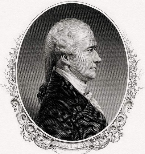 Retrato de Alexander Hamilton grabado por Charles Burt para el BEP