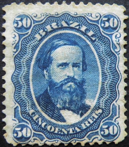 Brasil, 1866, Pedro II de Brasil, 200 reis. Retrato grabado por Charles Burt para la American Bank Note