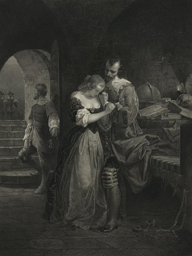 “Sir Walter Raleigh, parting with his wife” (1846), grabado de Charles Burt a partir de un óleo de Emanuel Gottlieb Leutze