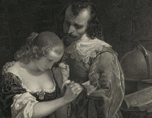 Detalle ampliado de la recreación a buril de Burt de la obra de Leutze