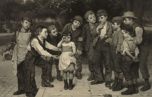 “The lost child”, grabado por Charles Schlecht en 1886 a partir de la pintura de Brown
