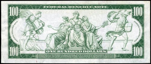 Reverso de este billete de 1914, que grabó G. F. C. Smillie, a partir del diseño de Kenyon Cox