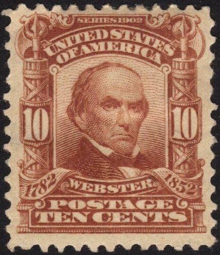Estados Unidos, 1903, Daniel Webster. Diseño de Raymond Ostrander Smith. Retrato grabado por Baldwin. Robert Ponickau incidió el marco y George U. Rose, las letras y cifras