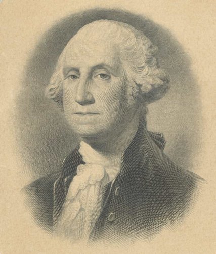 Retrato de George Washington, también grabado por Baldwin en 1916. Tamaño aproximado, 13 x 9.5 cm