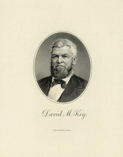 Retrato de David M. Key (1824-1900), senador y Postmaster General, grabado por Baldwin cuando ya estaba retirado del BEP, en los meses finales de 1920