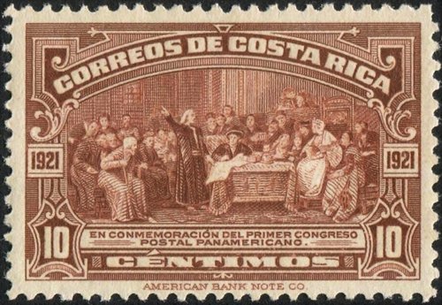 Este es quizá el mejor sello de Baldwin en sus últimos años, el de la escena de Colón para el sello de Costa Rica de 1923, después vuelto a emitir en 1926 en olor carmín