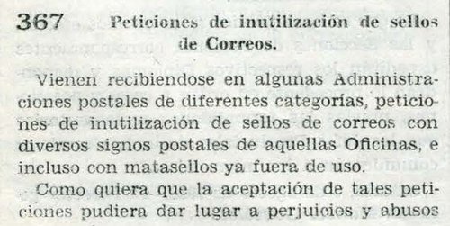 1960. Boletín Oficial de Correos. 1960-08-09. Número 1531. Dsposición 367. Petición de inutilización de signos de franqueo a las oficinas. Detalle 1.jpg