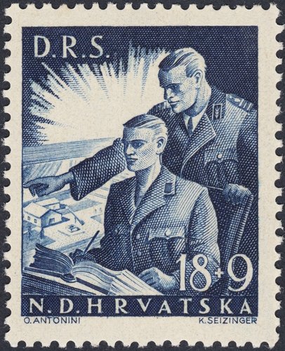 Croacia, 1944, Fuerza Laboral Estatal. Instrucción. Diseño de Otto Antonini y grabado de K. Seizinger