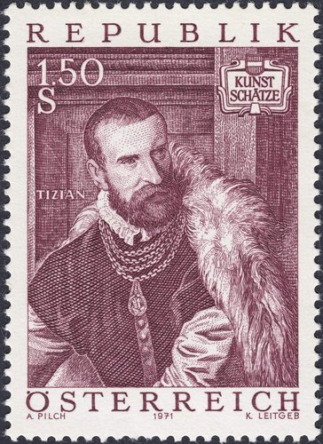 Austria, 1971, Retrato de Jacopo Strada, de Tiziano. Diseño de Adalbert Pilch y grabado de Kurt Leitgeb. Calcografía
