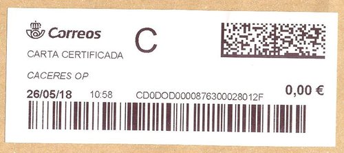 Etiqueta térmica digital. Nueva. Caceres OP. Carta certificada. 2018-05-26 10.58. 41x10. 0,00 euros. Baja.jpeg