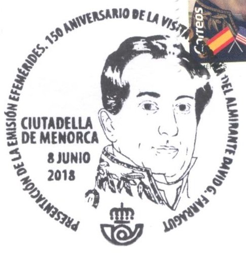2018-06-08. Efemérides. 150 aniversario de la visita a España del Almirante David G. Farragut. Presentación. 2018-08-08. Carta. Anverso. Matasellos. Baja.jpeg