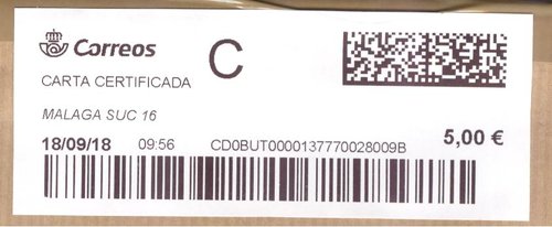 Etiqueta térmica digital. Nueva. Malaga Suc 16. Carta certificada. 2018-09-18. 09.56. 4x10. 5,00 euros.jpeg