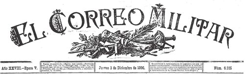El Correo militar. 1896-12-03. Servicio de monterero en las carterías de Correos. Página 1. Cabecera. Baja.jpg