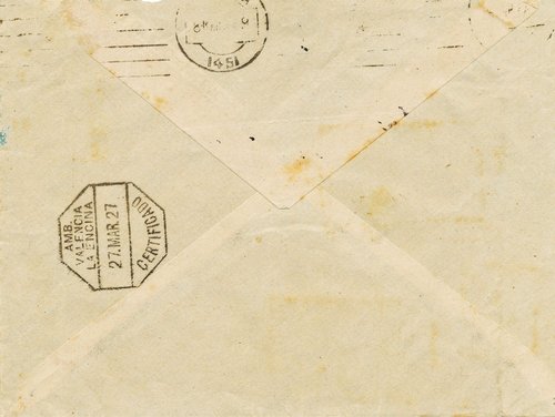 Ambulante. Valencia-La Encina. Amb. Certificado. 1927-03-27. Reverso. Baja.jpg
