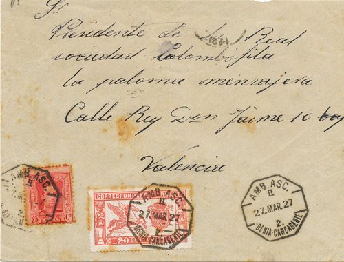 Ambulante. Valencia-La Encina. Amb. Certificado. 1927-03-27. Anverso. Baja.jpg