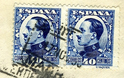 Imagen detallada del pareja de sellos Vaquer 40c tipo Ia<br />Colección Buzones