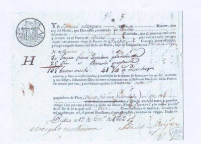 1802. Conocimiento de embarque. Bilbao a Bodeaux.