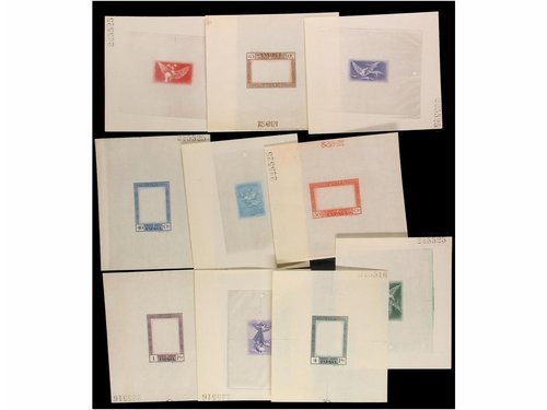 z Gálvez CA 144-CA 172 CTA. 1930. PRUEBAS DE LOS PUNZONES DEFINITIVOS. Marcos y centro impresos separadamente en los colores adoptados. 29 val. 2.jpg