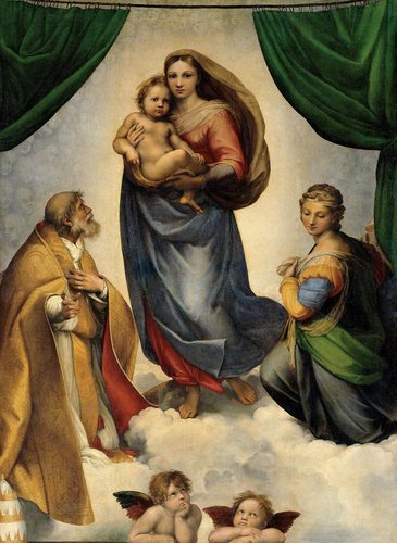 “La Madonna Sixtina” (1514), de Rafael Sanzio. Óleo sobre lienzo, 265 x 196 cm. Galería de Pinturas de los Maestros Antiguos, Palacio Zwinger, Dresde (Alemania)
