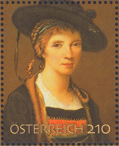 Austria, 2007, Angelika Kauffmann, Autorretrato de 1781. Diseño y grabado de Wolfgang Seidel. Huecograbado y calcografía