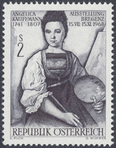 Austria, 1968, Autorretrato de A. Kauffmann. Sello diseñado por A. Pilch y grabado por Georg Wimmer. Calcografía