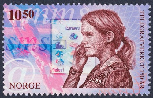 Noruega, 2005, 150 aniversario del servicio telegráfico. Diseño y grabado de Arild Yttri. Calcografía y offset