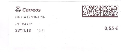 Etiqueta térmica digital. Nueva. Palma OP. Carta ordinaria. 2018-11-28. 15.11. 3,9x10. 0,55 euros.jpeg