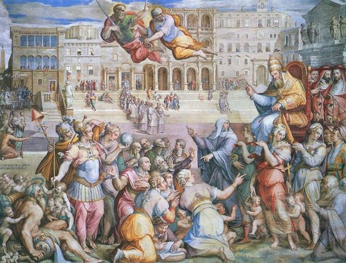“Retorno a Roma de Gregorio XI desde Avignon” (1573), pintura al fresco de Giorgio Vasari (1511-1574). Sala Regia, Palacio del Vaticano