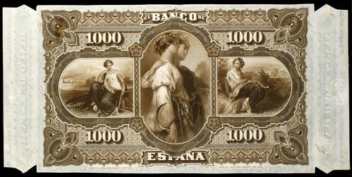 Reverso del billete español de 1000 pesetas de 1876