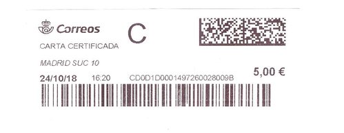 Etiqueta térmica digital. Nueva. Madrid Suc 10. Carta certificada. 2018-10-24. 16.20. 4x10. 5,00 euros.jpeg