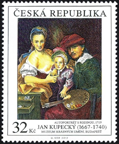 República Checa, 2012, Arte, Jan Kupecký, Autorretrato con familia. Sello diseñado y grabado por Martin Srb