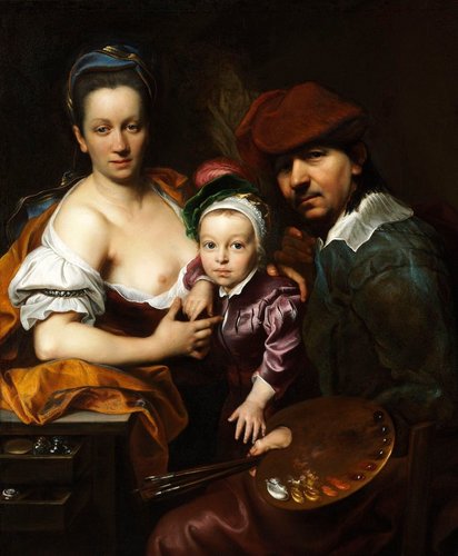 Autorretrato con familia (1718), extraordinaria pintura de Jan Kupecký (1667-1740). Óleo sobre lienzo, 113 x 91.2 cm