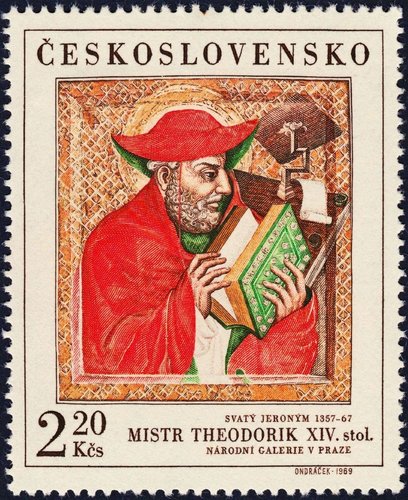 Checoslovaquia, 1969, Arte, San Jerónimo, de Mistr Theodorik. Sello diseñado y grabado por Miloš Ondráček. Calcografía