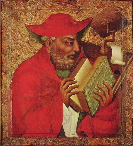 San Jerónimo, retrato mural del Maestro Theodorik, entre 1360 y 1365. Temple al óleo sobre tabla de haya, 114.5 x 103.7 cm. Capilla de la Santa Cruz (Karlštejn)