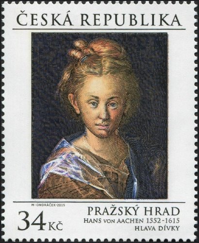 República Checa, 2015, Arte, “Retrato de niña” (1612), de Hans von Aachen (1552–1615). Sello diseñado y grabado por Miloš Ondráček; calcografía