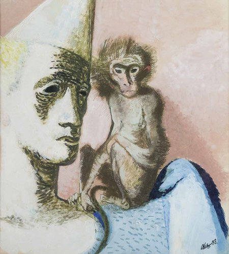 “Payaso con mono” (Klaun s opičkou), año 1933, de František Tichý