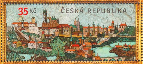 República Checa, 2006, Vista del Hradčany y el castillo de Praga. Hojita y sello diseñados por Václav Kučera, sobre el mosaico de Giovanni Castrucci. Sello grabado por Václav Fajt. Calcografía y offset