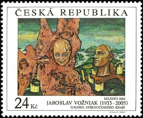 República Checa, 2011, Arte, “Milenci”, de Jaroslav Vožniak. Sello diseñado y grabado por Václav Fajt. Calcografía