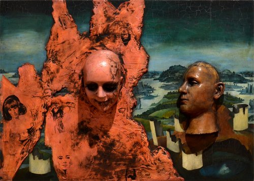 “Milenci” (1965), de Jaroslav Vožniak, ensamblaje de madera tallada y metal pintados