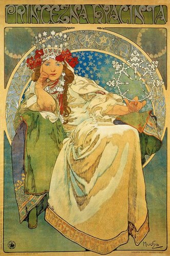 Litografía de Alfons Mucha en el poster del ballet pantomima “La Princesa Jacinta” (1911)