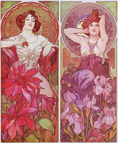 Alfons Mucha, &quot;Las Piedras Preciosas&quot;, Rubí y Amatista. Litografías