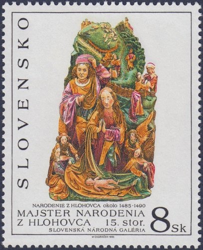 Eslovaquia, 1995, Arte, Natividad de Hlohovec, talla gótica. Sello diseñado y grabado por Miloš Ondráček; calcografía. Sello impreso en Praga