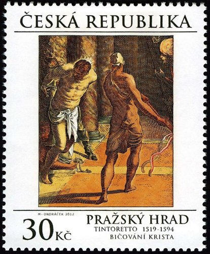 República Checa, 2012, Arte, “La flagelación de Cristo”, de Tintoretto. Sello diseñado y grabado por Miloš Ondráček. Calcografía