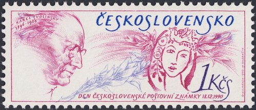 Checoslovaquia, 1990, Día del Sello, Karel Svolinský. Sello diseñado por Oldřich Kuhánek y grabado por Miloš Ondráček. Calcografía y huecograbado