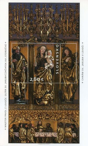 Eslovaquia, 2017, Altar gótico de Levoča, obra monumental de Pavol de Levoča. Hojita diseñada por Vladislav Rostoka y grabada por František Horniak; calcografía y offset