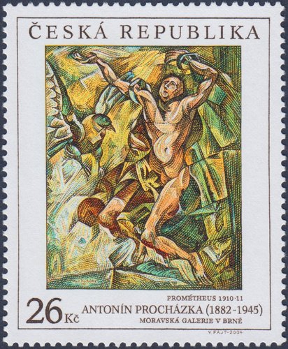 República Checa, 2004, Arte, “Prometeo”, de Antonín Procházka. Sello diseñado y grabado por Václav Fajt. Calcografía