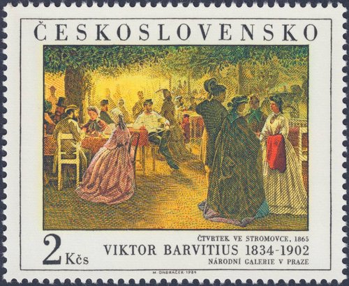 Checoslovaquia, 1984, &quot;Jueves en Stromovka&quot;, detalle, de Viktor Barvitius. Sello diseñado y grabado por Miloš Ondráček. Calcografía