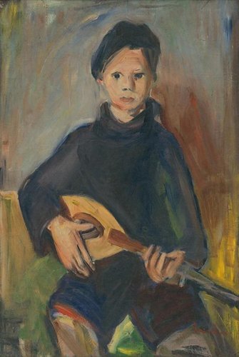 “Joven con mandolina”, 1945, de Jozef Šturdík; pintura al óleo, 92 x 62.5 cm