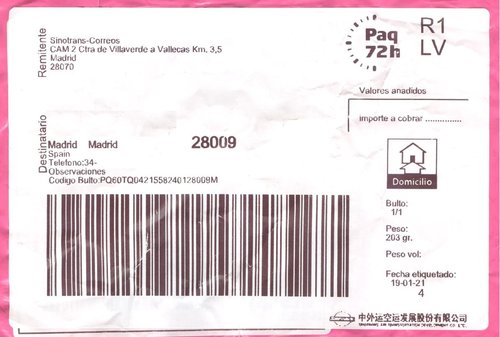 Etiqueta térmica digital. Grande. Paq 72h. (Madrid-CAM 2. Sinotrans). Domicilio . 10x14.8. 19-01-21(sic). Baja.jpeg